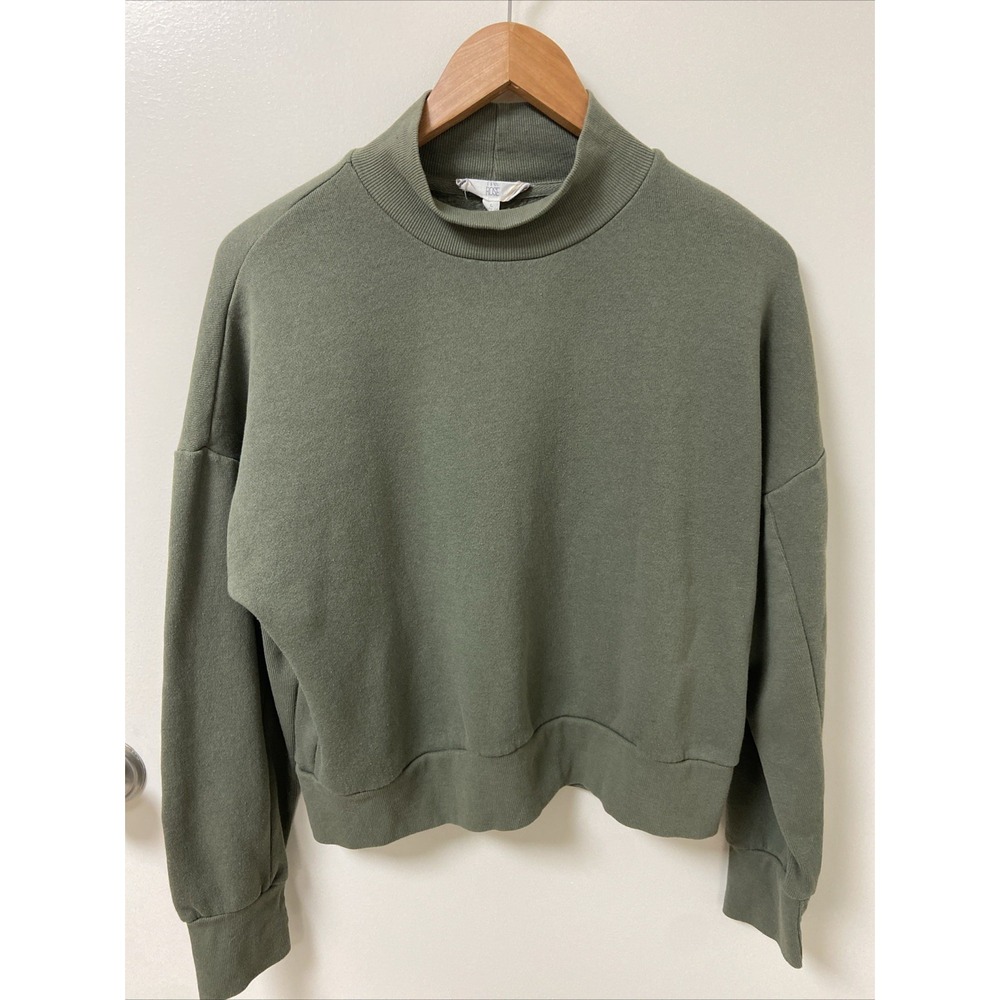 Pink Rose Brand Women's Size L Semi Cropped Army Green Sweatshirt Boho 90s Grung